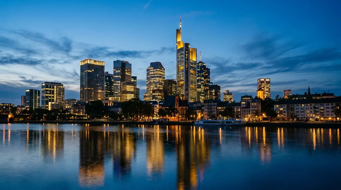 Frankfurter Skyline zur blauen Stunde